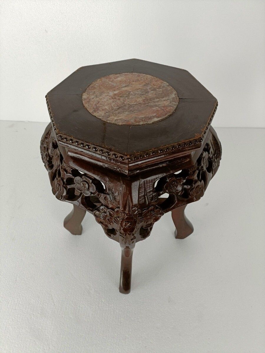 Carved Wood Rosewood Chinese Marble Top Hall Console Bonsai Table Pedestal Tabou photo 244.0