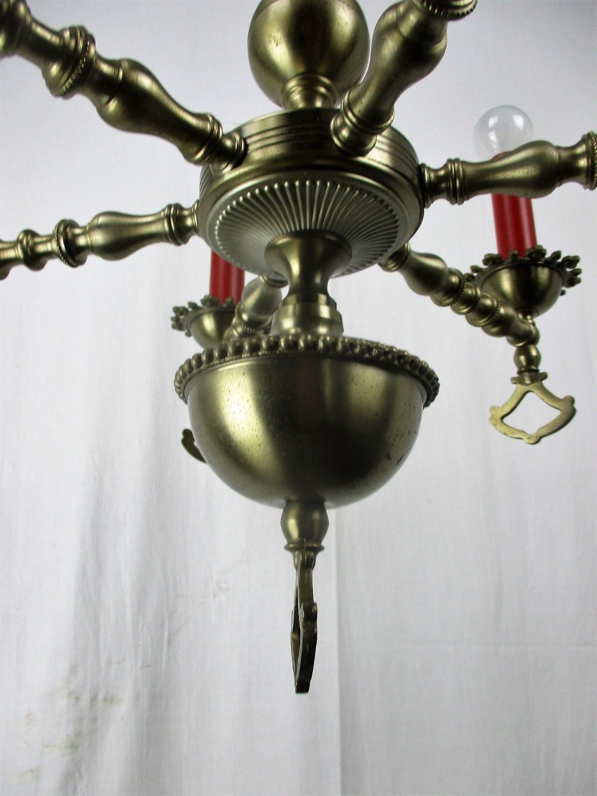Chandelier 6 Lights Arms Ceiling Light Lamp Metal Tin Look Hobnails Very Rare photo buy