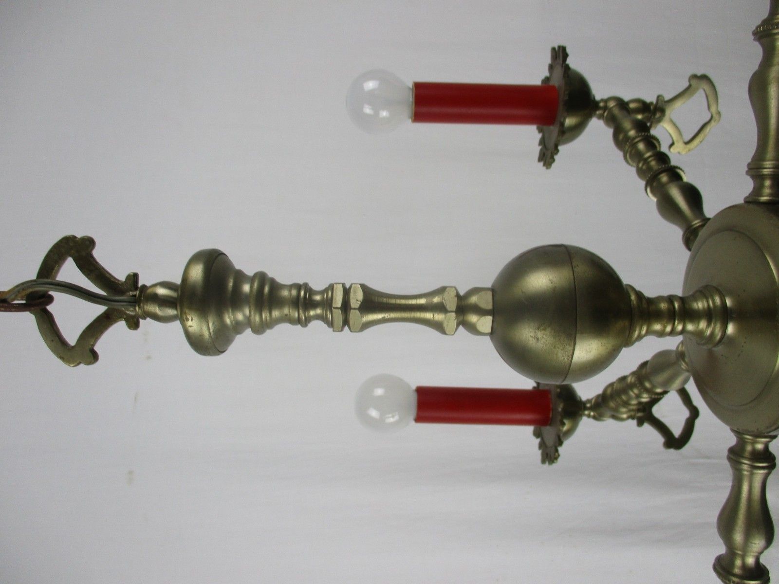 Chandelier 6 Lights Arms Ceiling Light Lamp Metal Tin Look Hobnails Very Rare photo vintage