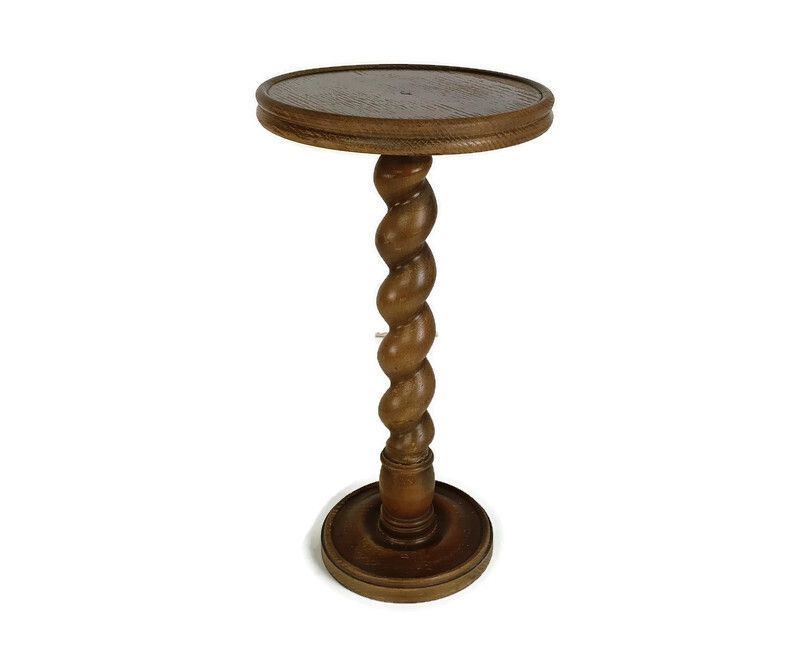 Hand Carved Wood Pedestal Table Plant Flower Bonsai Stand Side Table Barley Twis
