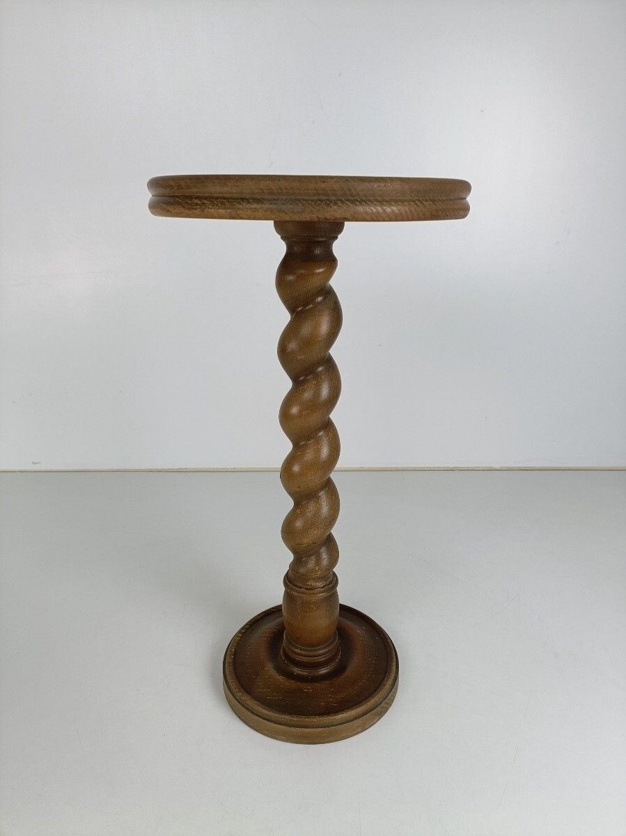 Hand Carved Wood Pedestal Table Plant Flower Bonsai Stand Side Table Barley Twis photo for sale