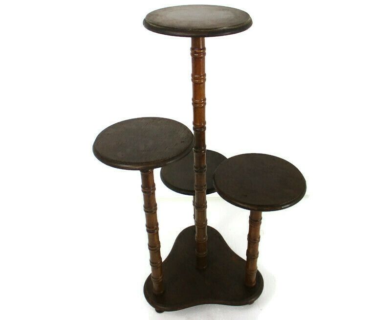 Xl Vintage 4 Tier Pedestal Table Plant Flower Stand Side Table Carved Wood Htf