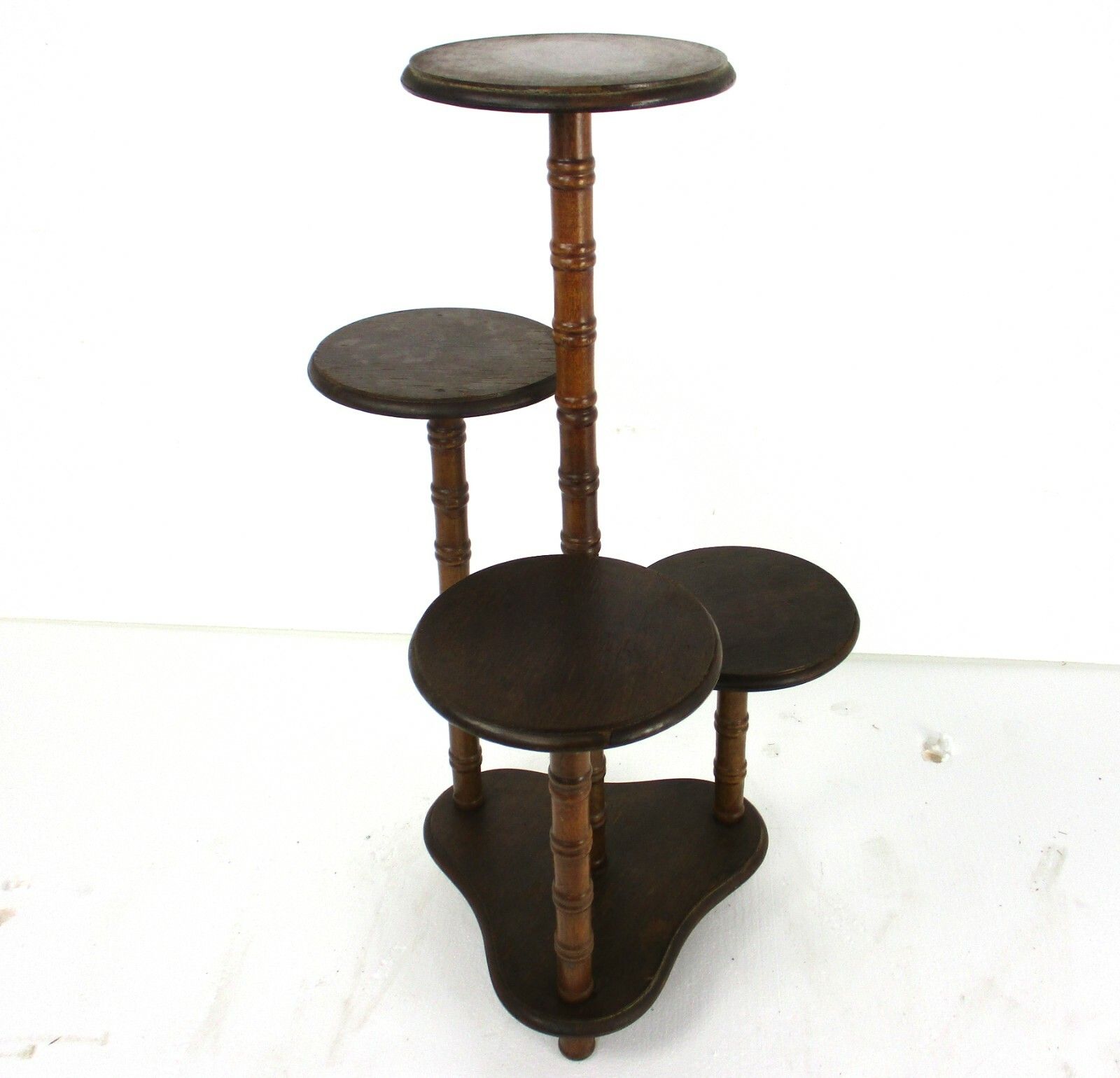 Xl Vintage 4 Tier Pedestal Table Plant Flower Stand Side Table Carved Wood Htf photo for sale