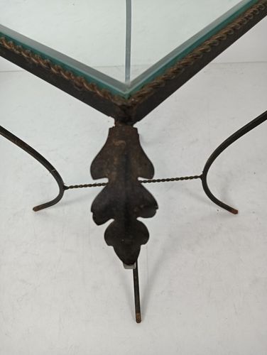 Vintage Wrought Iron Glass Top Side Porch Table Occasional Wine Table Plant Stan photo Furniture