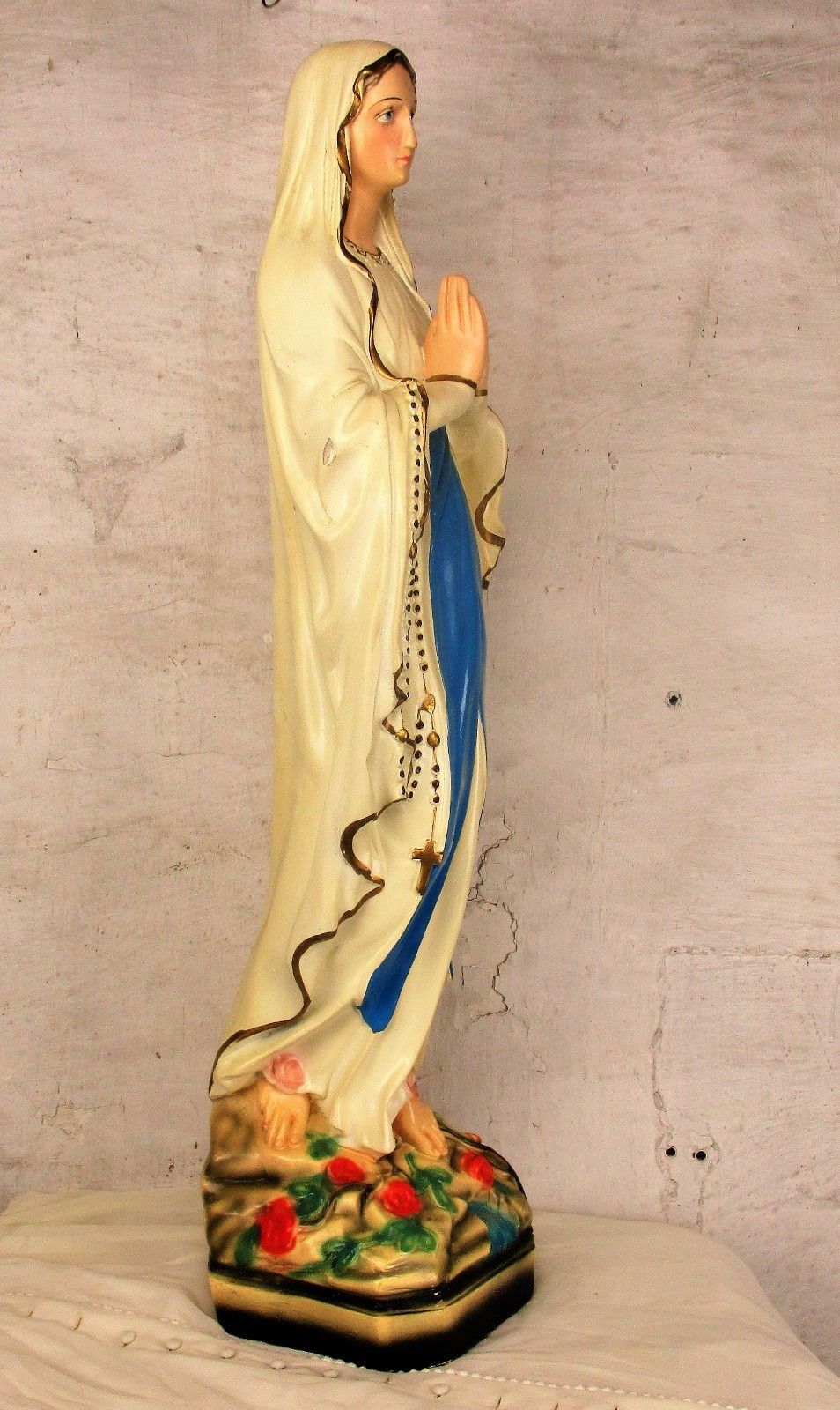 Xl Virgin Mary Madonna Plaster Statue Chapel Church Monastery French 34.64"
