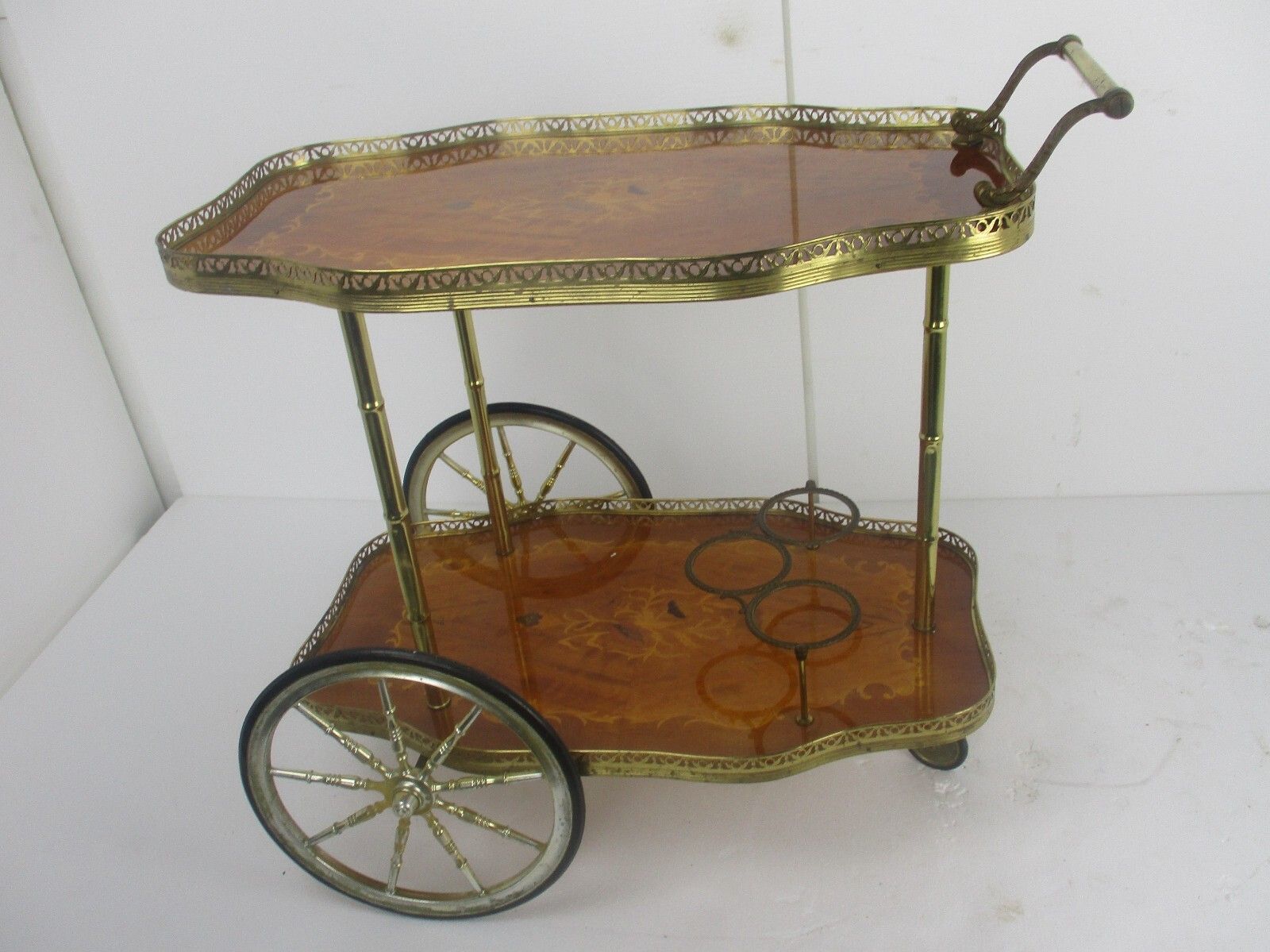 Italian Bar Cocktail Tea Cart Trolley Italian Hollywood Regency Marquetry Inlay photo furniture