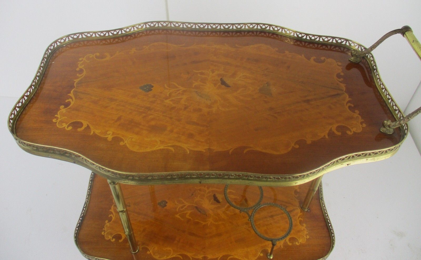 Italian Bar Cocktail Tea Cart Trolley Italian Hollywood Regency Marquetry Inlay photo 482.0