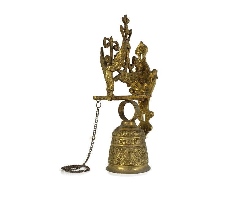Large French Doorbell Knocker Brass Angel  Chime Pull Cord Chain  Front Door K