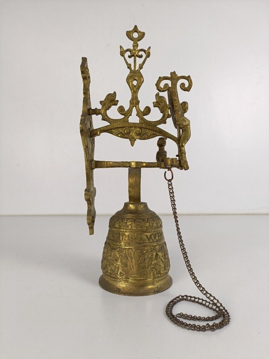 Large French Doorbell Knocker Brass Angel  Chime Pull Cord Chain  Front Door K photo vinterior