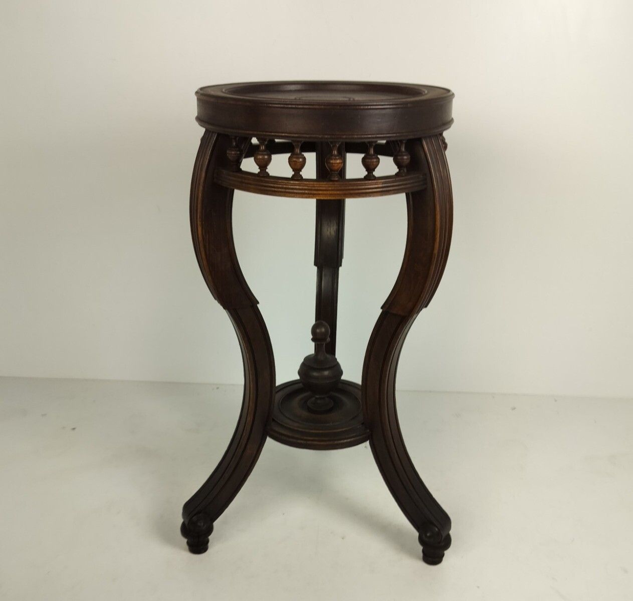 Furniture Stunning Antique Pedestal Plant Stand Carved Wood With Spindles Side Table Wow photo