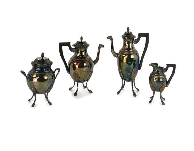 Set Of 4 Pieces Tea Coffee Set Silver Plated Marked B & C Neoclassical Camel Spo