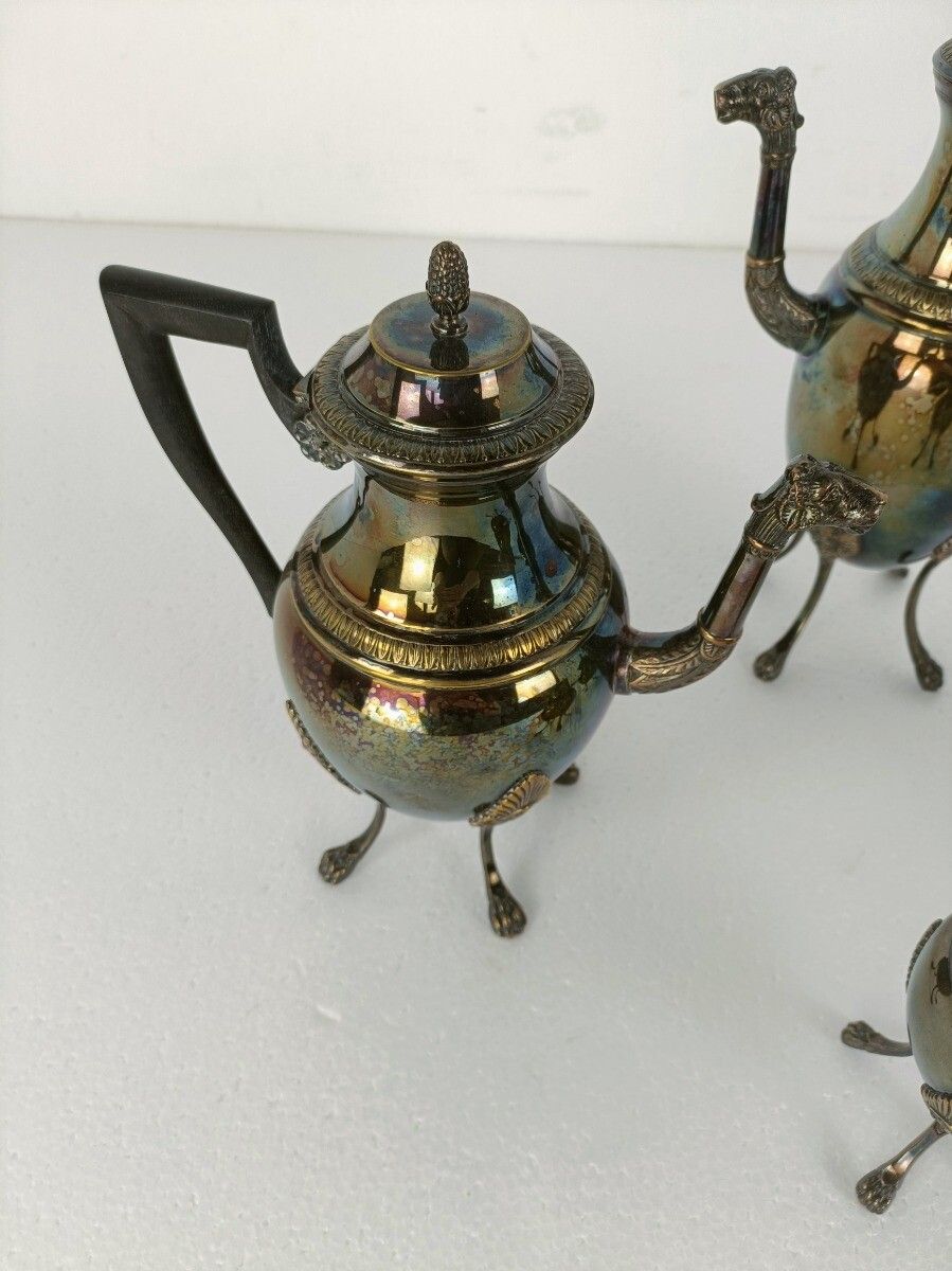 Set Of 4 Pieces Tea Coffee Set Silver Plated Marked B & C Neoclassical Camel Spo photo for sale