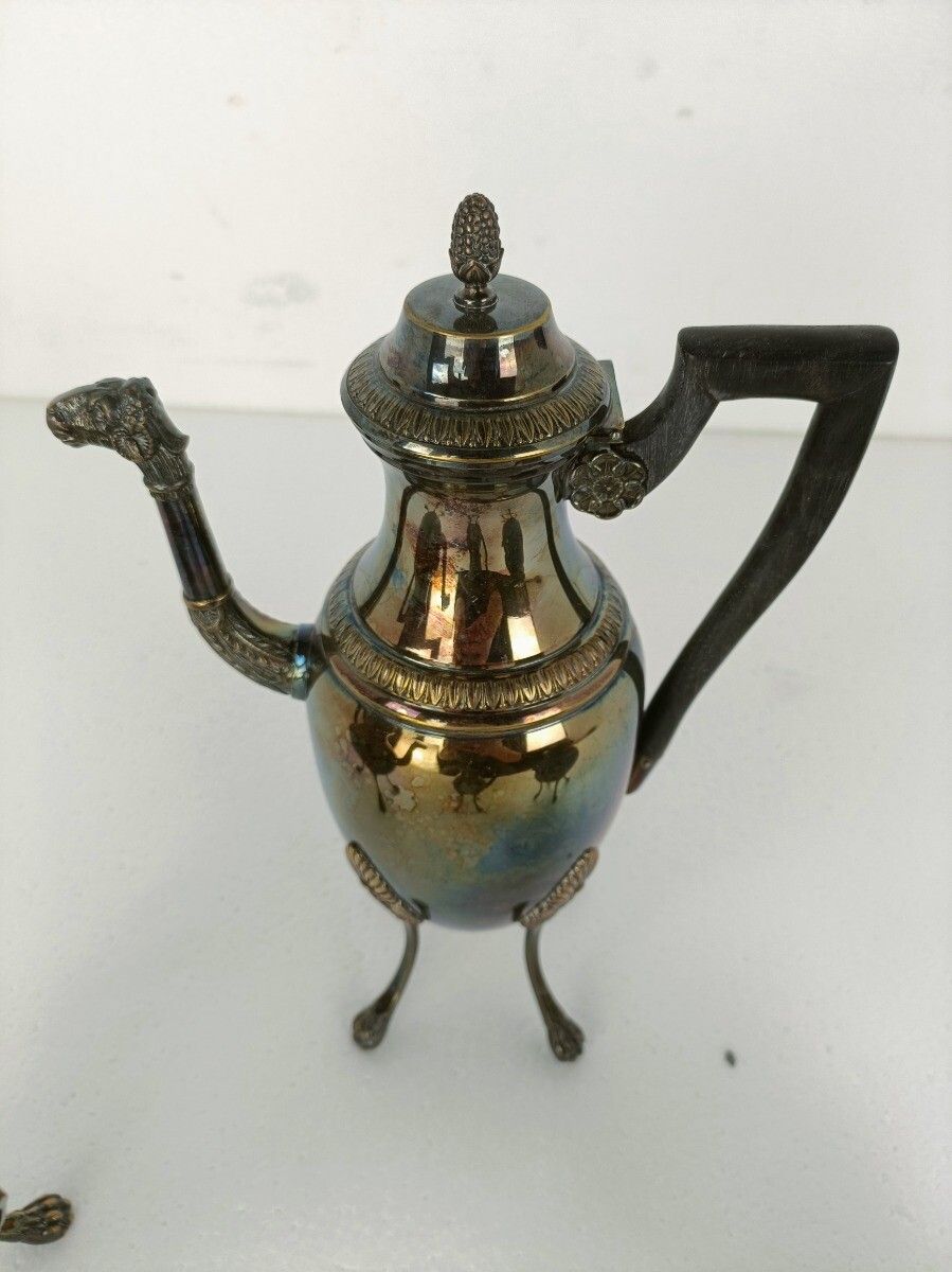 Set Of 4 Pieces Tea Coffee Set Silver Plated Marked B & C Neoclassical Camel Spo photo Home Decor