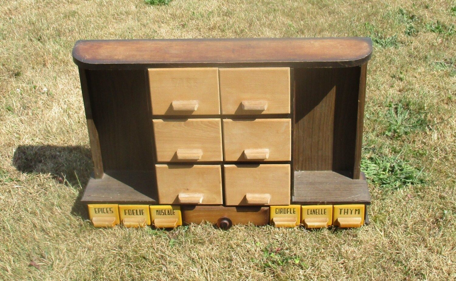 Antique French Kitchen Spice Rack Cabinet Wood Gorgeous Epices Foelie Muscade