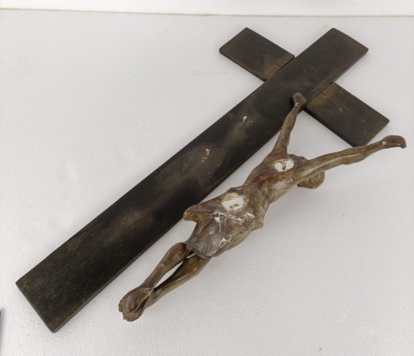 photo for sale Xl Wood Hanging Church Crucifix Plaster Dramatic Corpus Piece Of Art Chapel Vint