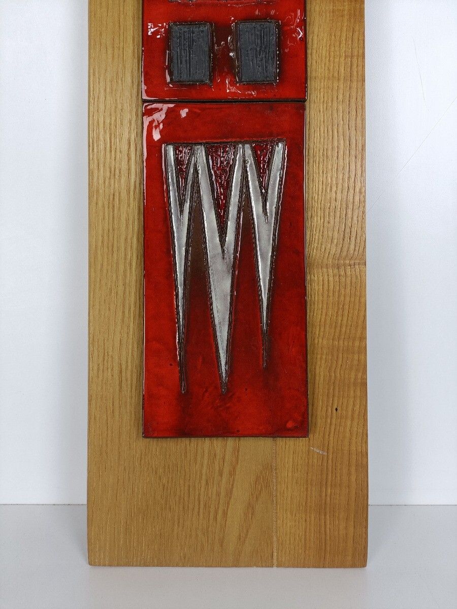 Funky Vintage Retro Wall Plaque Ceramic Tiles 3 Parts On Board Abstract photo for sale