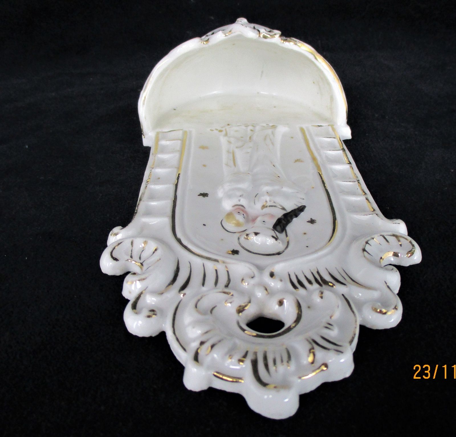 Antique French Holy Water Font Vessel Bisque Porcelain Virgin Mary Madonna With photo 65.0