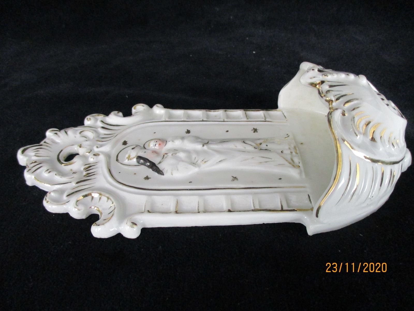 Antique French Holy Water Font Vessel Bisque Porcelain Virgin Mary Madonna With photo buy