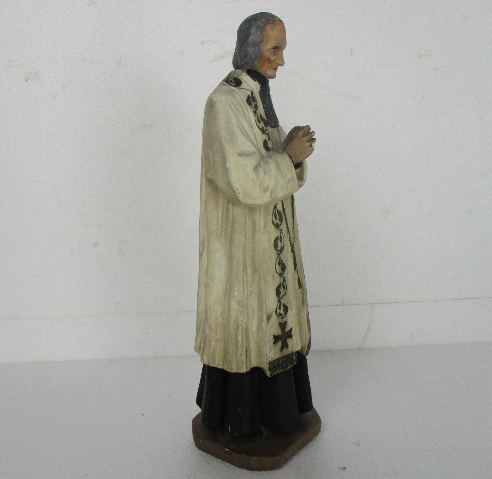 Statue Saint John Vianney Curé Of Ars French Priest Plaster Htf Collector 17.71" photo Art