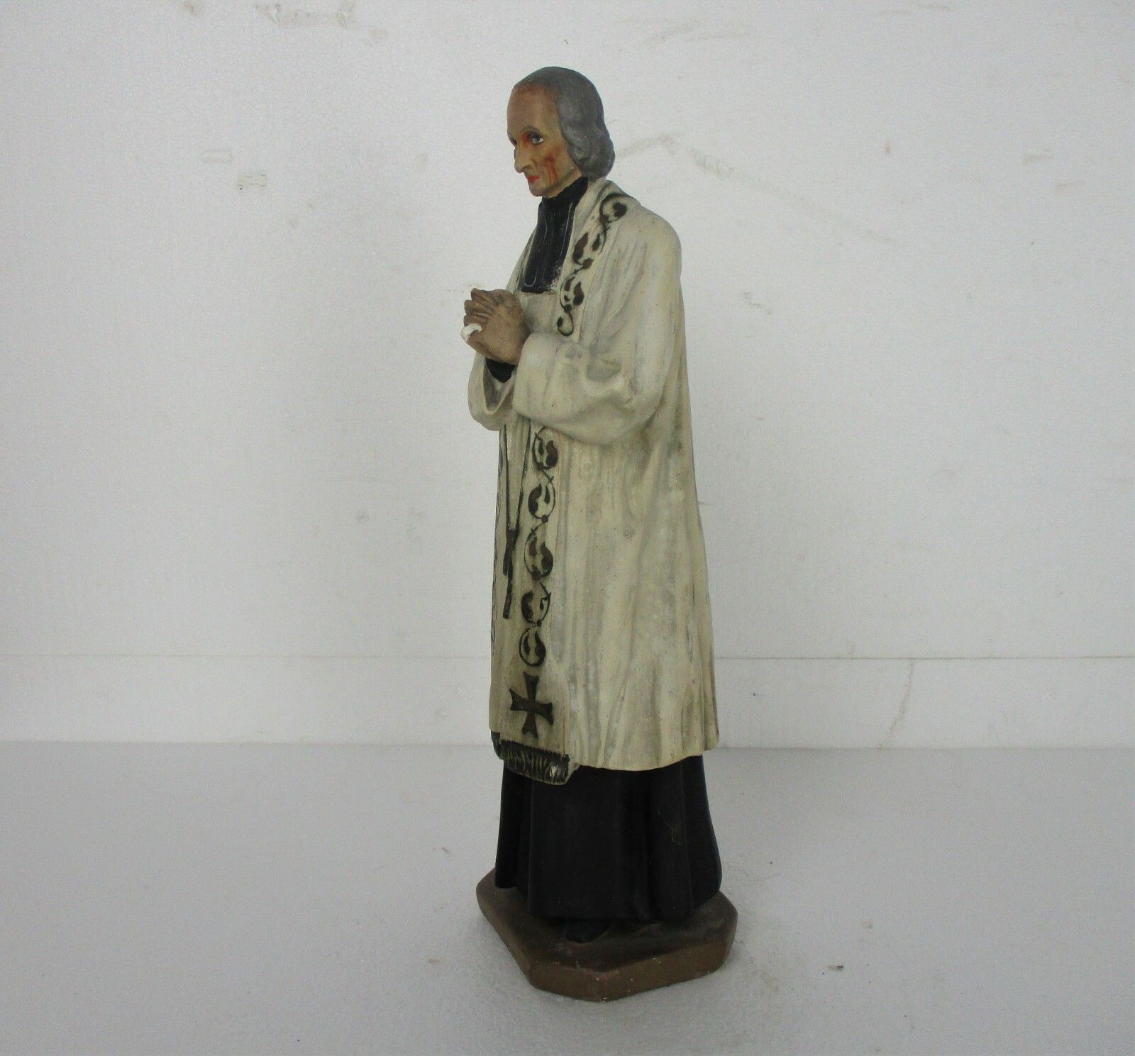 Statue Saint John Vianney Curé Of Ars French Priest Plaster Htf Collector 17.71" photo 427.0