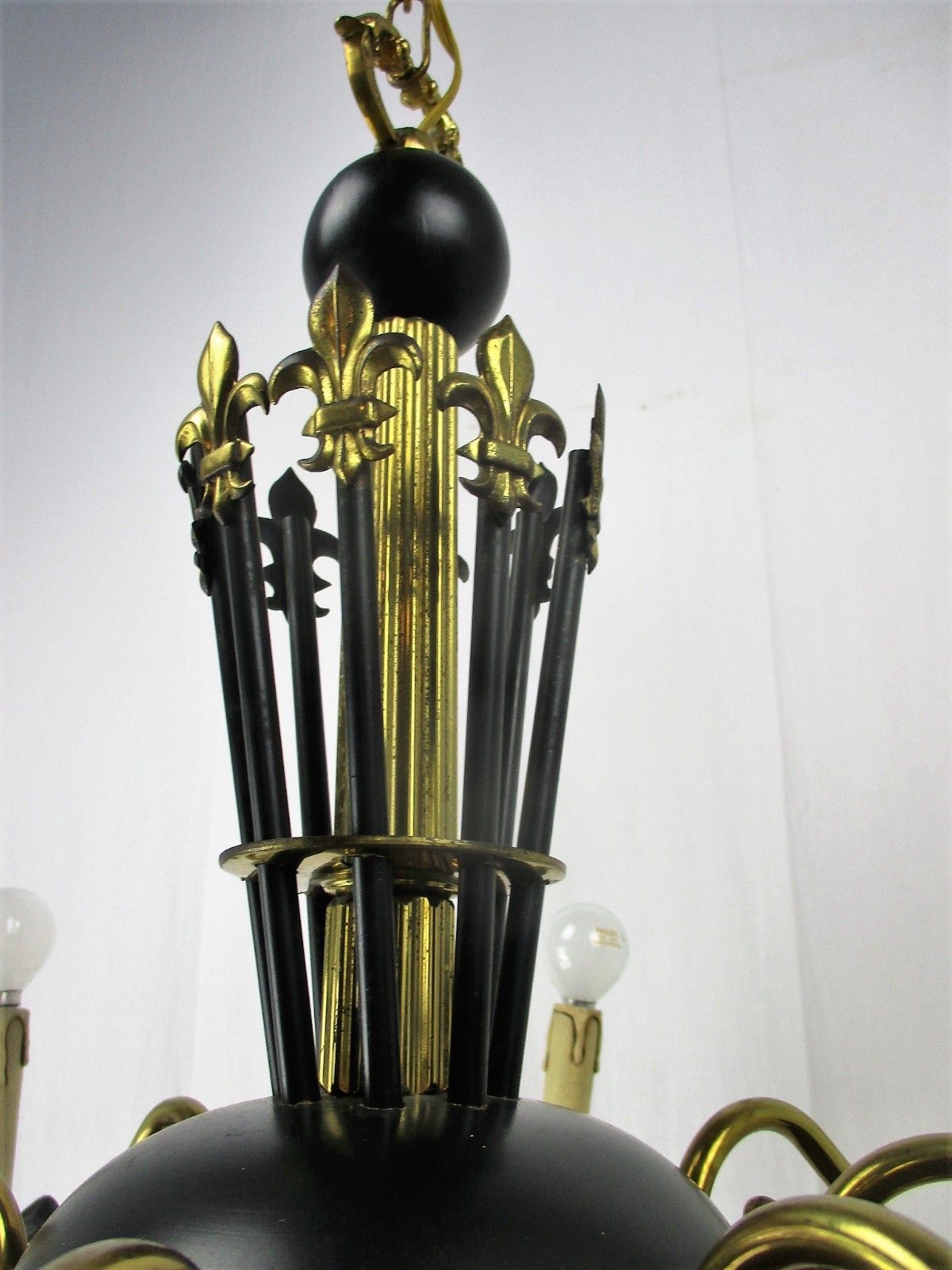 French Wooden Brass 8 Arms Lights Chandelier French Empire Fleur De Lis Rare Htf photo buy