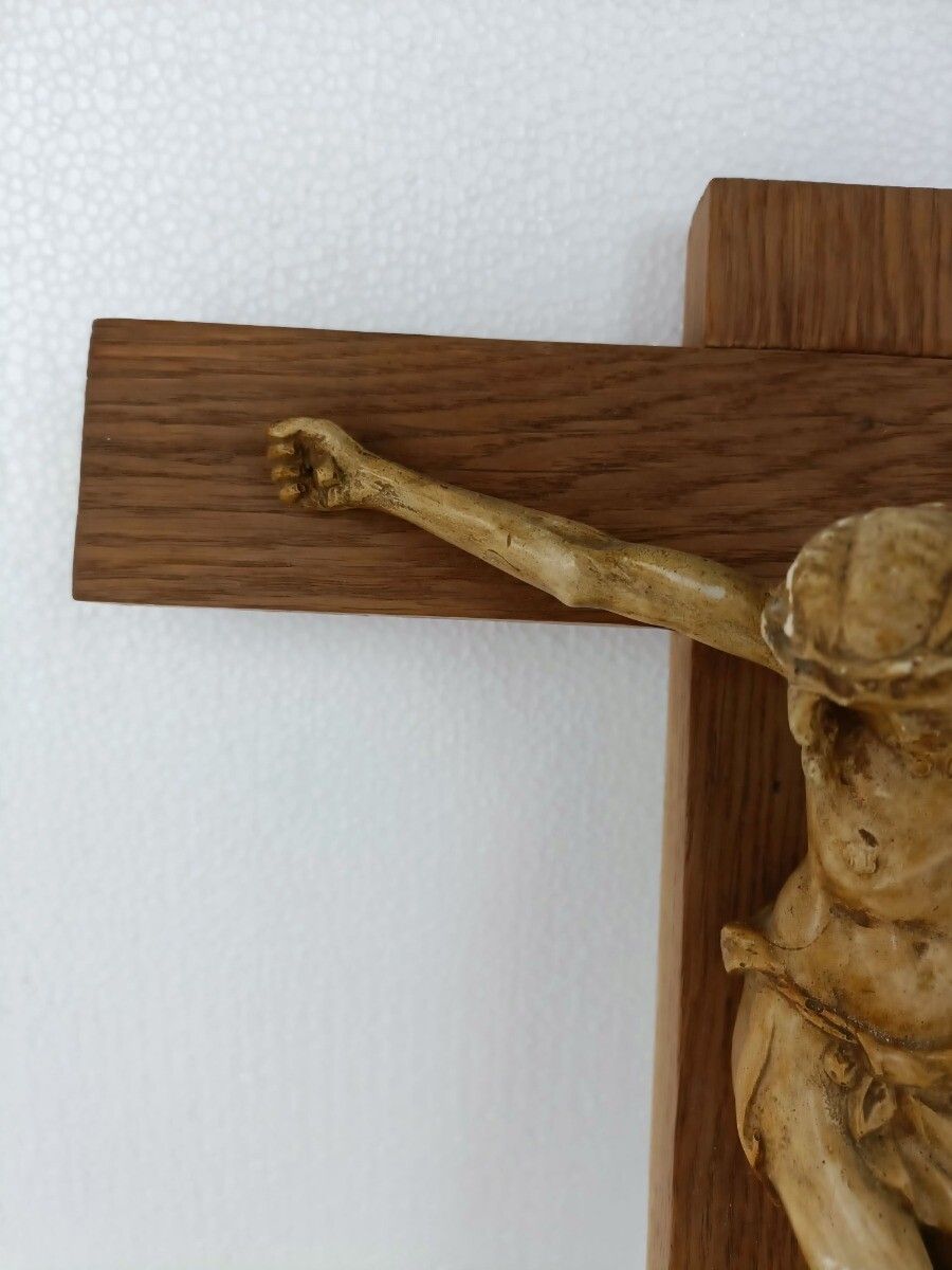 Xl Wooden Hanging Church Crucifix Plaster Dramatic  Corpus Piece Of Art photo 303.0