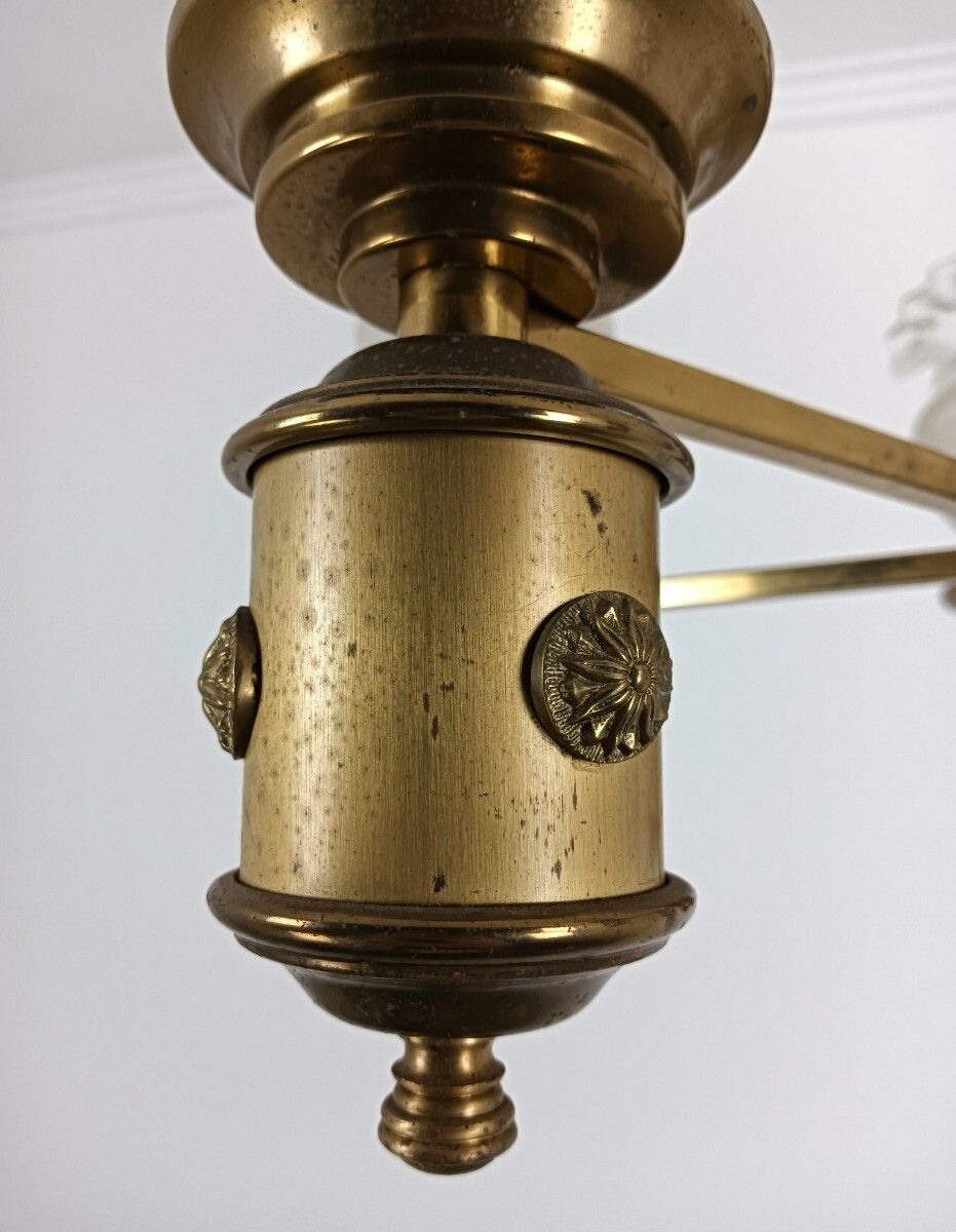 283.0 Italian Chandelier Vintage Brass Frosted Glass 5 Lights Very Special Fixture photo