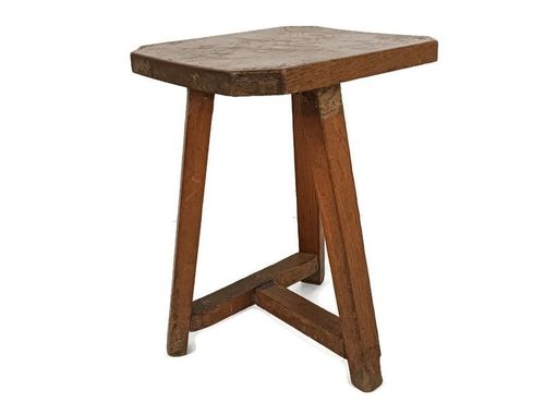 Milking Stool Pedestal Plant Stand Side Table Carved Wood Vintage Special Funky