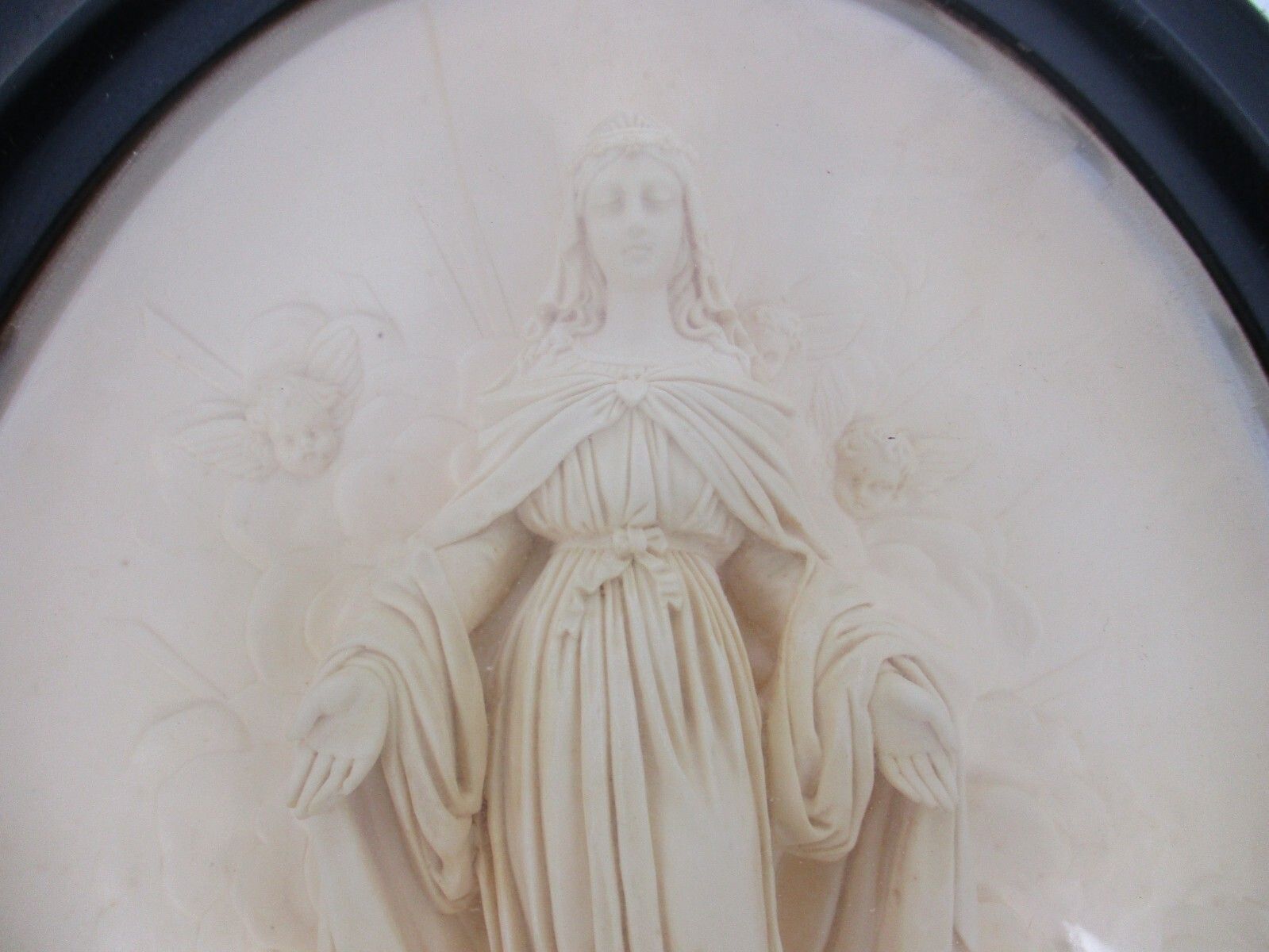 Antique Ornate Frame  Convex Glass Dome Wood Virgin Mary Ascension Htf Collector photo furniture