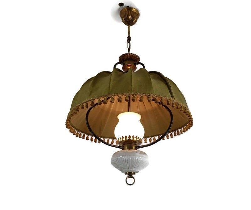 Special Chandelier Pendant Brass Glass Porcelain Fabric Antique 1 Light Fixture