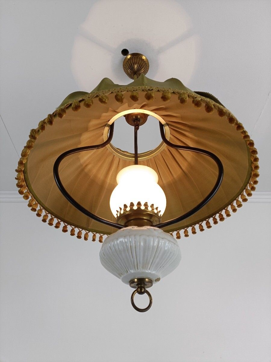 Lighting Special Chandelier Pendant Brass Glass Porcelain Fabric Antique 1 Light Fixture photo