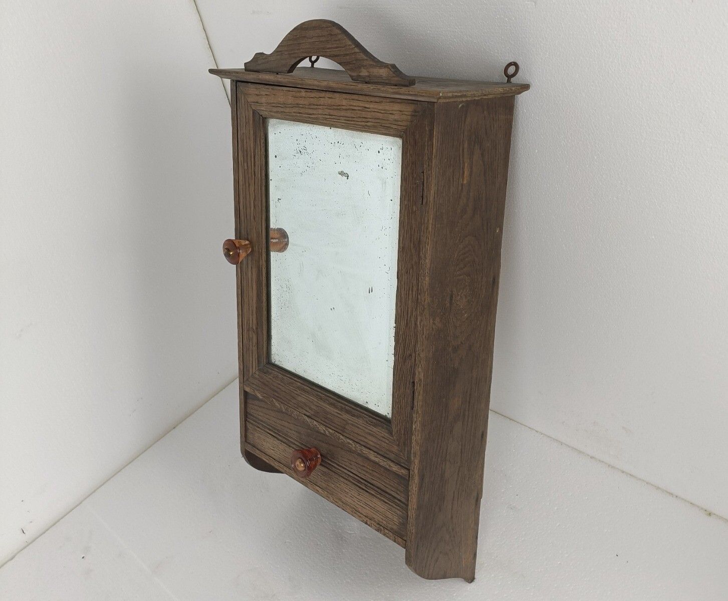Art Deco Medicine Apothecary Cabinet Wall Hanging Beveled Glass Oak Kitchen Bath photo for sale