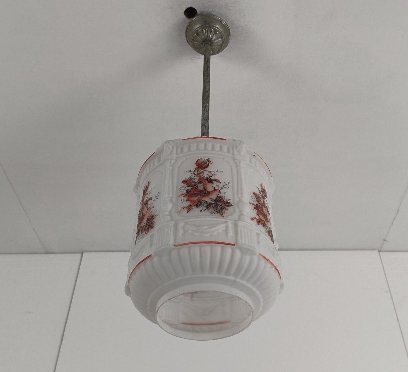 Vintage Art Glass Chrome Pendant 1 Light Fixture Shade Retro Lovely photo 182.0