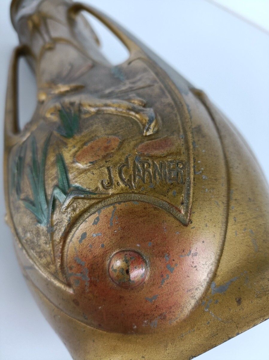 Art Nouveau Fairy Vase Pair By Jean Garnier, French Antique Jugendstil Signed photo vintage