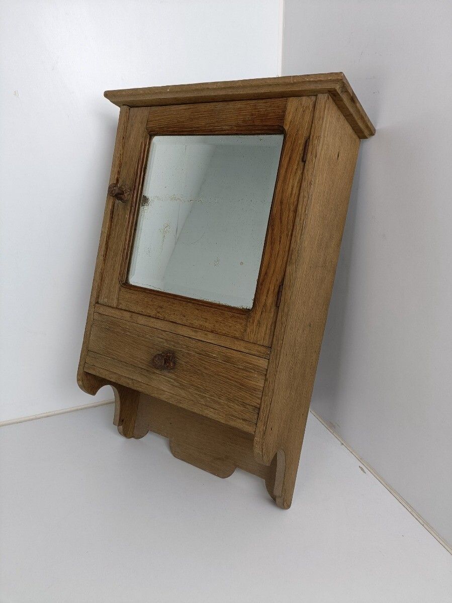Medicine Cabinet Apothecary Bathroom Shaving Cabinet Antique Carved Wood Beveled photo furniture
