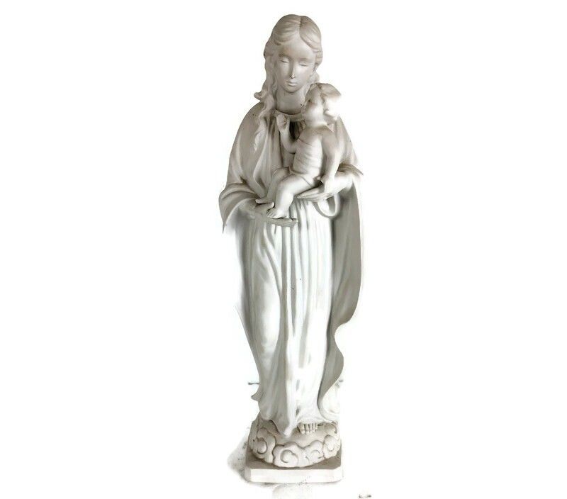 Antique 1900 Bisque Statue Virgin Mary Our Lady Madonna Infant Jesus France Gorg