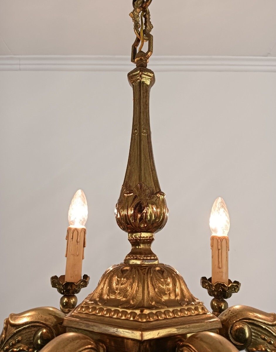 Art Nouveau Antique Chandelier Hammer Copper 6 Lights Beautiful Fixture photo 485.0