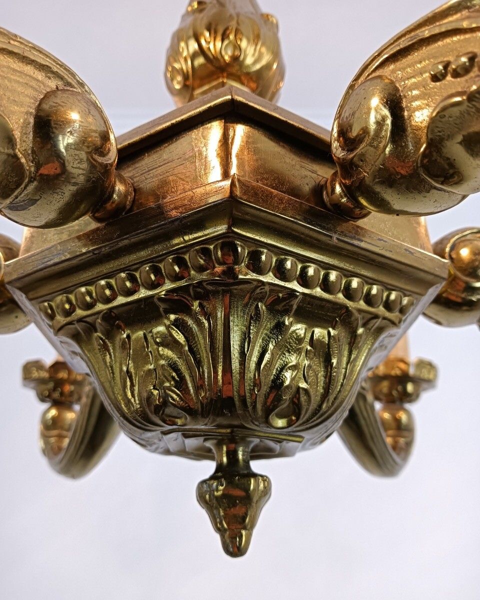 photo furniture Art Nouveau Antique Chandelier Hammer Copper 6 Lights Beautiful Fixture