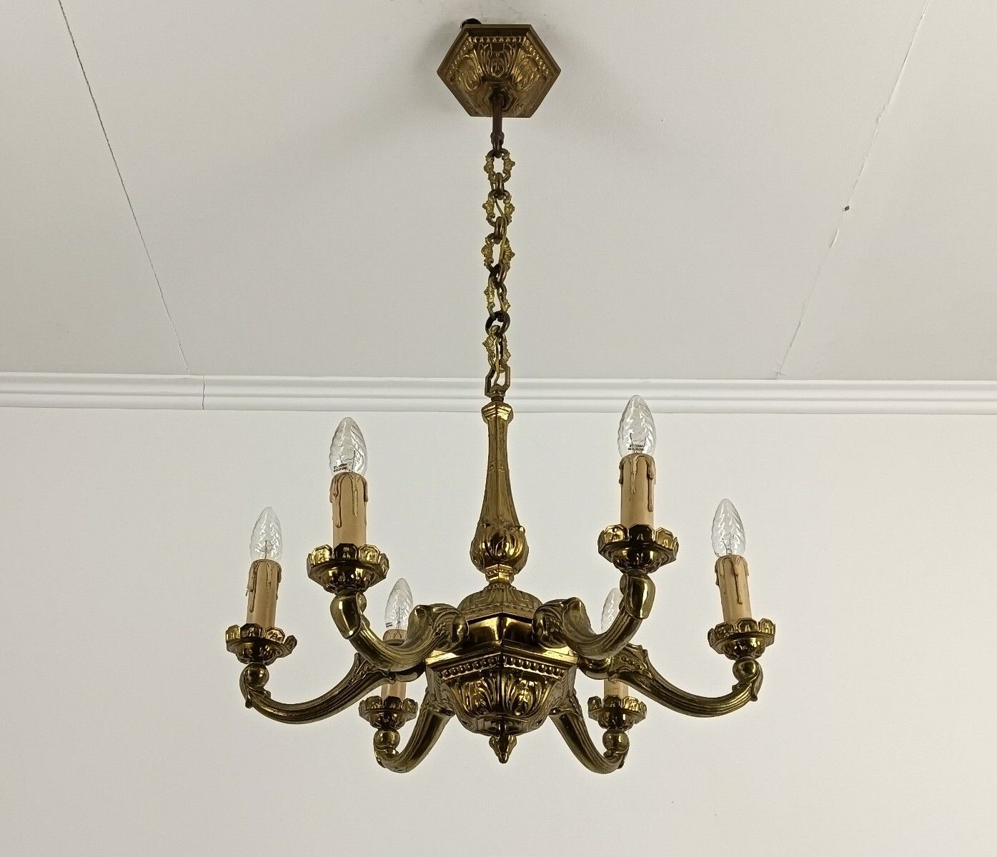 photo for sale Art Nouveau Antique Chandelier Hammer Copper 6 Lights Beautiful Fixture