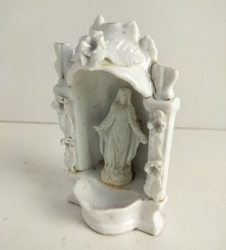 Antique Rare Standing Holy Water Font Vessel Our Lady Madonna Virgin Mary Bisque photo vinterior