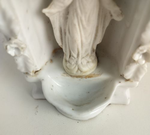 Antique Rare Standing Holy Water Font Vessel Our Lady Madonna Virgin Mary Bisque photo vintage