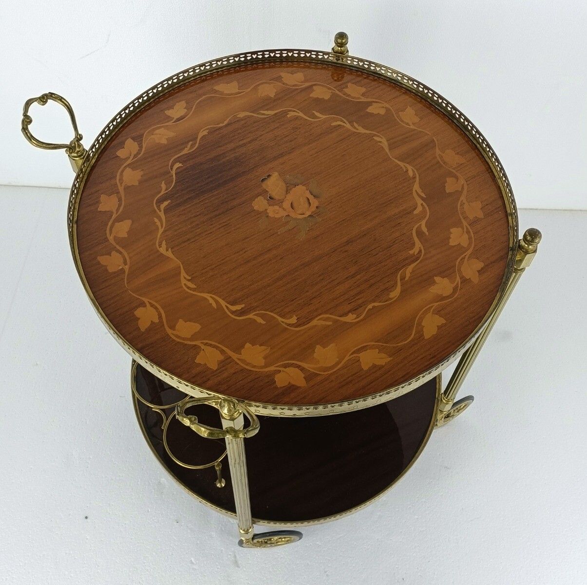 Round Italian Bar Cocktail Tea Cart Trolley Italian Hollywood Regency Marquetry photo buy