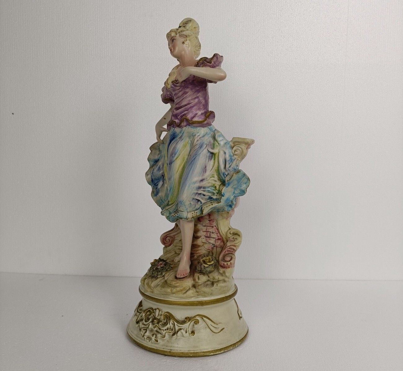 Large Figurine Statue Ceramic  Flower Girl Capodimonte Marked Italy photo Art