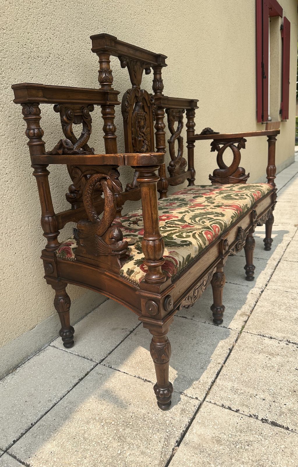 photo for sale Superb Antique French Sofa & Chairs Set Neo Renaissance Figural / Fabric /Carved
