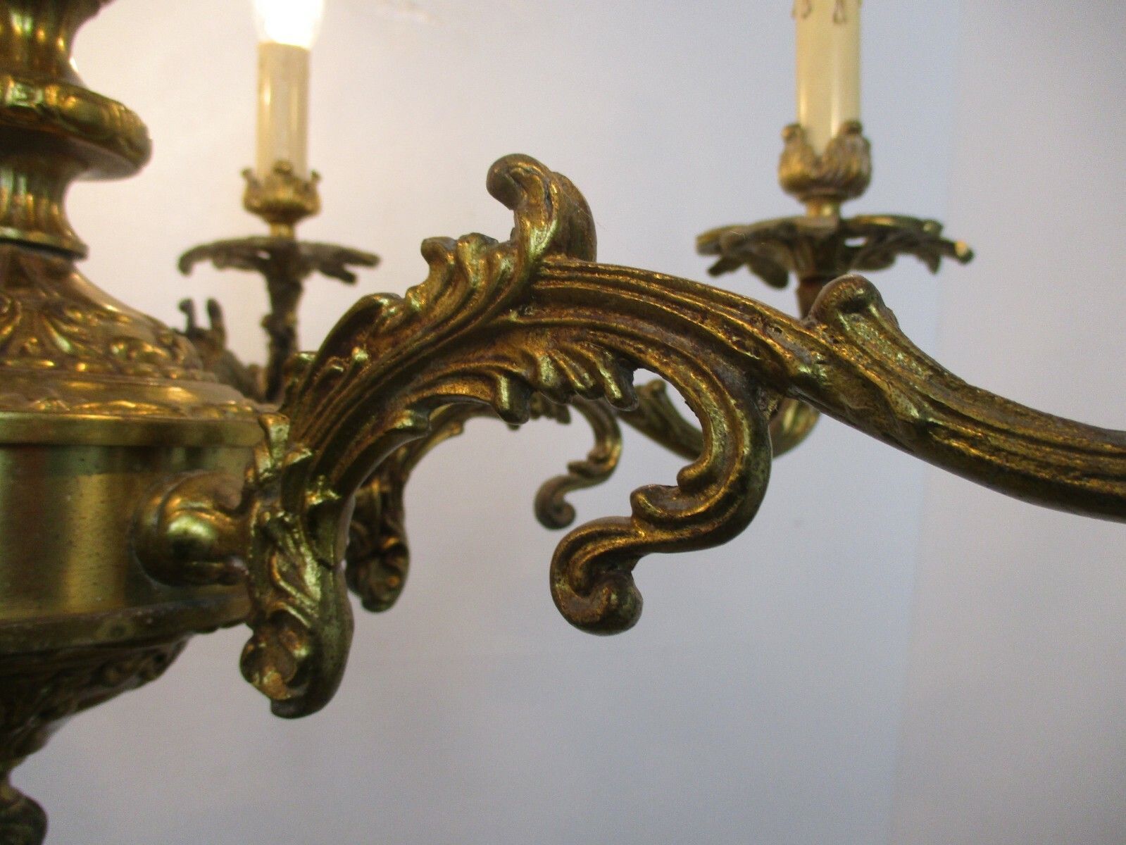 Impressive Chandelier 6 Arm Lights Brass Ornate Mid Century 50s Beatiful Working photo vinterior