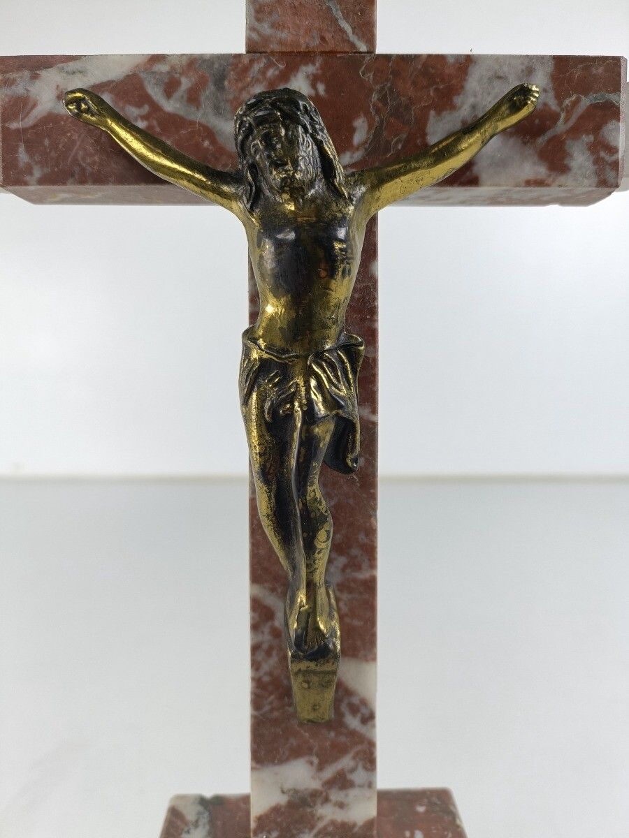 Antique Art Deco Ornate Marble Onyx Jesus Christ Cross Cross Table Standing Cruc photo buy