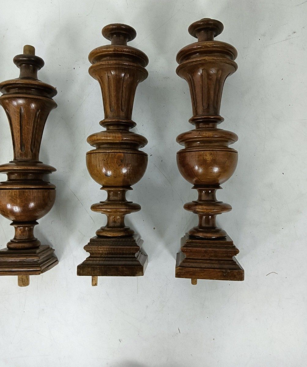 Set Of 4 Reclaimed Carved Wood Large Spindles Balusters Trim Posts Pillar Salvag photo furniture