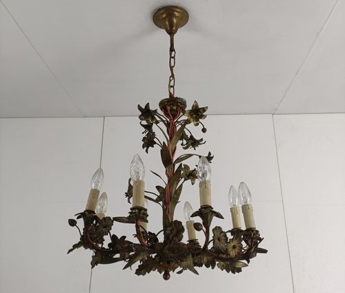 Antique Chandelier Pendant Ornate Brass Leafs Fixture Hollywood Regency Style photo 687.0