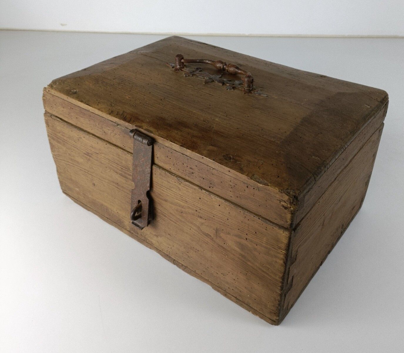 19th Century Wooden French Small Hope Chest Trunk Trinket Jewelry Box Metal Trim photo for sale