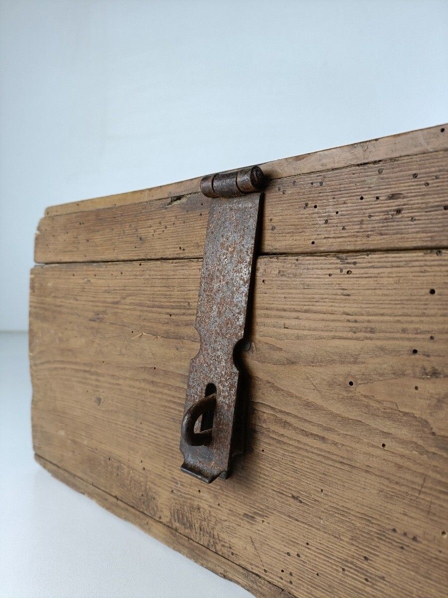 19th Century Wooden French Small Hope Chest Trunk Trinket Jewelry Box Metal Trim photo Home Decor